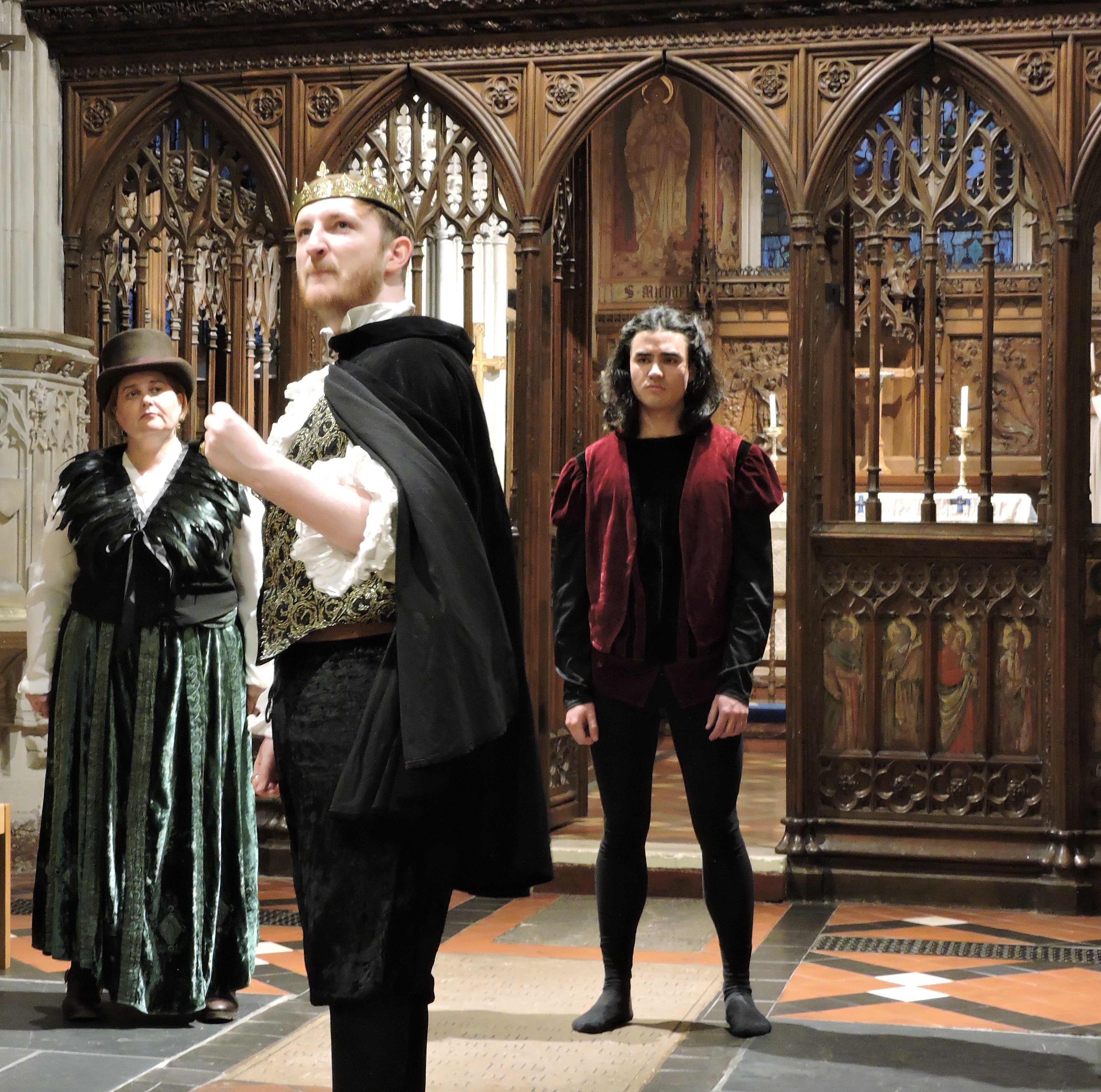 Lady Arundel (Sarah Davies), King Edward II (Jack Harding) & Spencer (David Purser)